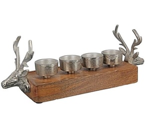 Portavelas Decorativo de Madera y Metal con Diseño de Dos Ciervos, Color Plateado y Marrón, Adorno Navideño para el Hogar, Alta Calidad, Multiusos - Product Image 1