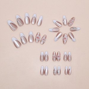 30 <span class=keywords><strong>Uñas</strong></span> Postizas 3D <span class=keywords><strong>con</strong></span> Diseño de Ojo de Gato <span class=keywords><strong>Transparente</strong></span>, Flores y Punta Francesa, <span class=keywords><strong>con</strong></span> Diamantes Brillantes y Pegamento, Estilo INS, Arte de <span class=keywords><strong>Uñas</strong></span> - Product Image 6