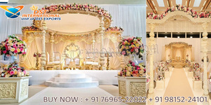 RajMahal – thème de mariage blanc, Mastani, Mandap, evénement de mariage Royal, décoration de Mandap, magnifique intérieur sculpté doré, Mandap de mariage - Product Image 4