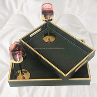 Plateau de service décoratif carré en cuir PU poli de qualité commerciale supérieure, style Art Déco, compatible lave-vaisselle, pour la maison et le salon