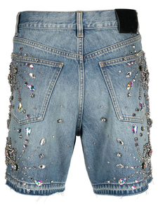 Shorts de Mezclilla Azules Personalizados Unisex con Pedrería, Diseño de Estrellas, Adornados con Diamantes, Brillantes, Sexys, de Cintura Alta para Discoteca - Product Image 2
