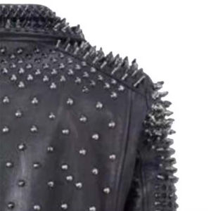 Veste de moto en cuir de style punk pour homme avec décoration en rivets, fermeture à glissière, col rabattable - Product Image 3