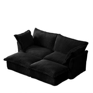 Divano letto in velluto a coste nero oversize a 2 posti con cuccetta Home Theater con 2 pouf per piccoli spazi - Product Image 6