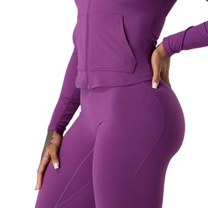 Women's Purple Full Zip Performance Hoodie Long Sleeve Breathable Stretch <b>Workout</b> Gym Running Fitness Activewear <b>Jacket</b> - Product Image 4