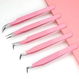 Juego de Pinzas para Pestañas de Acero Inoxidable Rosa, Puntas de Precisión para Herramientas de Extensión de Pestañas - Product Image 1