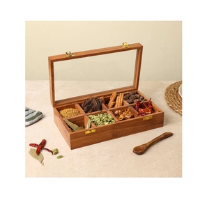 Boîte à épices en bois, taille personnalisée, couvercle en acier inoxydable, forme ronde, 9 compartiments, gadgets de cuisine - Product Image 5