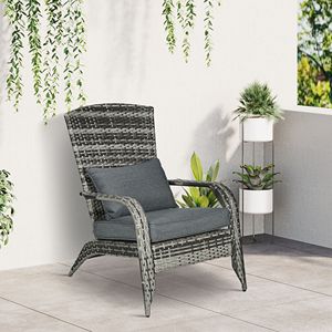 Sedia Adirondack da Esterno in Vimini con Braciere, Pieghevole, Cuscini Morbidi, Schienale Alto Curvo, Confortevole - Product Image 2