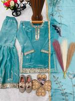 Ensemble Sharara vert pour enfants avec Kurti, Dupatta et tenue ethnique pour les fêtes de mariage des filles
