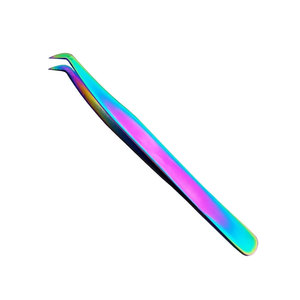 Precision Stainless Steel <b>Eyelash</b> Tweezers Smooth Tip For <b>Eyelash</b> Extension Rainbow Finish - Product Image 2