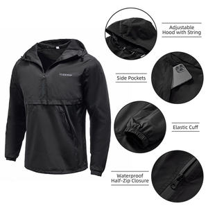Men's Windproof Hooded <b>Racer</b> <b>Jacket</b> Quarter Zip Sporty Style Solid Color Front Logo Spring Wear - Product Image 3