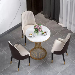 Luxury Nickel Plated Round Best Modern Restaurant Dining Table 6 Seater Metal Dining Table With <b>Marble</b> <b>Top</b> - Product Image 4