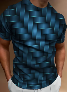 T-shirt à manches courtes pour homme, col rond, motif géométrique, coupe ajustée, respirant, polyester, vêtement décontracté, tissu tissé, impression par sublimation - Product Image 3