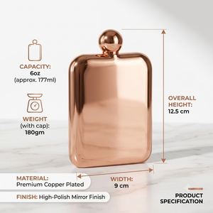 Gourde de poche en cuivre de qualité supérieure 6oz, gourde à liqueur en acier inoxydable, gourde à whisky portable, cadeau pour hommes, cadeau pour les garçons d'honneur - Product Image 5