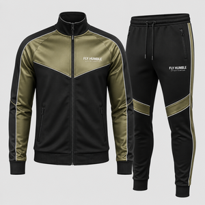 Ensemble de survêtement pour homme Fly Humble, veste zippée intégrale et pantalon, design sportif, noir avec bordure blanche, vêtements d'automne, prix bas, OEM - Product Image 1