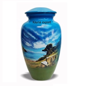 Urne funéraire pour adulte en métal, peinte à la main, style américain, bleu océan, biodégradable, capacité de 200 pouces cubes, vente chaude, pas cher - Product Image 3