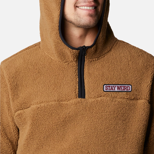 Men's Hooded Fleece Quarter Zip Thermal Sweatshirt Solid Color Front Logo Casual Winter Wear Oversized Fit 100% Cotton - Product Image 4