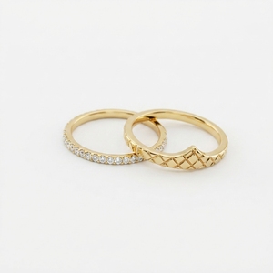 Ensemble de bagues empilables en or jaune 14 carats avec diamants ronds 0,44 CT, bijoux fins pour femmes, pour mariage et anniversaire - Product Image 2