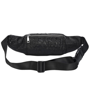 <b>Top</b> Trendy Unisex Crocodile Pattern Leather Waist Bag Zipper Closure Barrel Shaped Black Fanny Pack Daily Use - Product Image 2