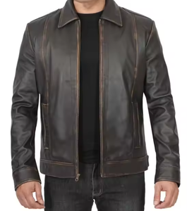 Chaqueta de Cuero PU Vintage para Hombre, Corte Ajustado, Cierre Completo, 2026 - Product Image 4