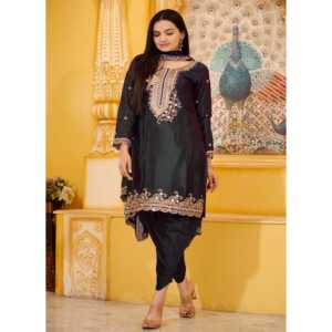 Designer Traditional Chinese Clothing Embroidered Chinon Dhoti <b>Suit</b> with Sequence Embroidery - Product Image 4