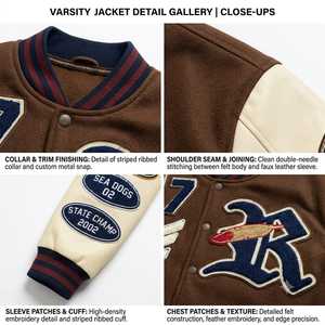 Custom Vintage Men Varsity Letterman Jacket High Quality <b>Felt</b> Wool Leather Sleeve Oversized Embroidery Chenille Patch Bomber Jac - Product Image 4