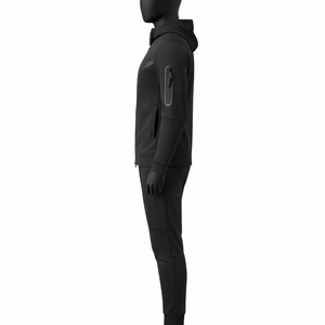 Ensemble de survêtement à capuche technique pour homme avec logo personnalisé |   Ensemble de jogging en polyester performant avec fermeture éclair |   Vêtements de sport Activewear OEM ODM - Product Image 4