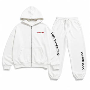 Custom Men's Oversized Tracksuit Heavyweight Cotton Full <b>Zip</b> <b>Hooded</b> Jogger Set Custom Printing Streetwear Wholesale Manufacturer - Product Image 6