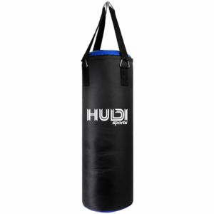 กระสอบทรายหนังแท้คุณภาพสูง HS-4118 Hudi Sports สีดำขอบสีน้ำเงิน สายรัดปรับได้ - Product Image 1