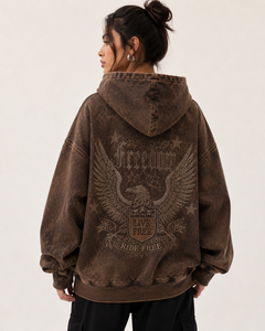Heavyweight Acid Washed French Terry 100% Cotton Eco-Friendly Rhinestone Oversized Luxury Y2K Hip Hop Urban Streetwear <b>Hoodie</b> - Product Image 3