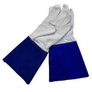 Gants de soudage en cuir de vachette, blancs, avec revers bleus, doublure en coton, protection anti-éclaboussures de type A pour soudage à l'arc - Product Image 2