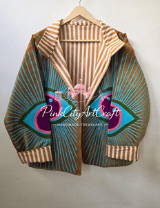 Handcrafted Velvet Breathable Eco-Friendly Winter <b>Quilted</b> Jacket Evil Eye Chain Stitch Embroidery Bohemian Artisanal Shrug <b>for</b> - Product Image 5