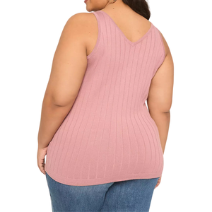 Débardeur sans manches en tricot côtelé pour femmes grandes tailles, respirant, couleur unie, col rond, décontracté, doux, couleur personnalisée, vente en gros gratuite - Product Image 2