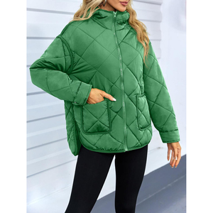 Women's Green Hooded <b>Waterproof</b> Windproof Puffer Jacket <b>Full</b> Sleeve Zipper Closure Long <b>Length</b> Winter Warm Outerwear Solid Color - Product Image 3