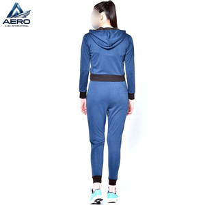 <b>Top</b> Product Zipped Style Long Sleeve <b>Cropped</b> <b>Top</b> And Trousers 2 Pcs Set, Best Material Women Casual Wear Tracksuits - Product Image 3