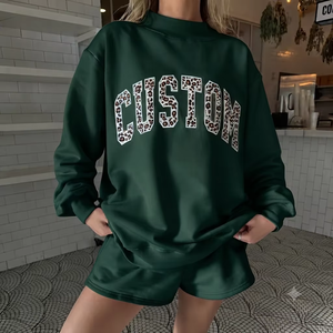 EASE WEAR FACTORY Pull oversize pour femme en molleton uni, col rond, épaules tombantes, style streetwear urbain, mélange de coton 380g, long - Product Image 1