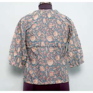 เสื้อคลุมชายหาดผู้หญิงลายดอกไม้สุดน่ารักทันสมัย คอทรงโอ แต่งพู่ แขนครึ่งแขนพองทรงบาน สไตล์ลำลอง เรียบร้อย ซักได้ - Product Image 6