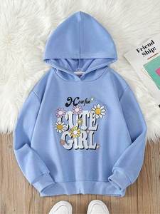 Sweat-shirt à capuche en molleton anti-boulochage avec motif lettres 'Cute Girl', bleu clair, unisexe, décontracté, pour l'hiver, coupe oversize, en coton tricoté - Product Image 1