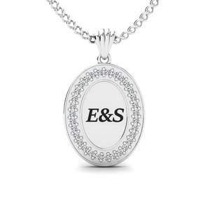 Pendentif médaillon ovale E&S Initials avec halo de cristaux, en argent 925 et moissanite, breloque en acier inoxydable, cadeau unisexe - Product Image 2