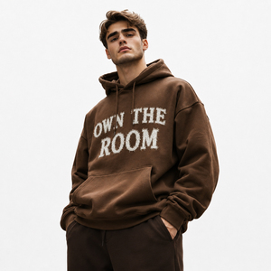 Sweat à capuche brodé à épaules tombantes pour homme, en molleton de coton épais, style décontracté, pour l'hiver, 480 GSM - Product Image 5