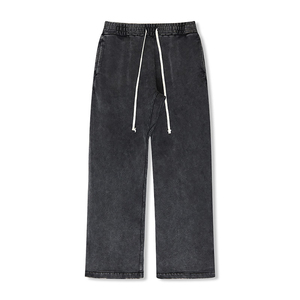 Pantalones Deportivos ORREN para Hombre, Corte Ancho, Cintura Media, Ligeros, Color Negro Oscuro Lavado, Tela de Alta Calidad, Diseño Personalizado OEM - Product Image 1