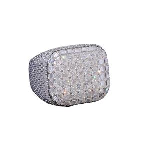 Anillos de plata de ley S925 de lujo para hombre, anillos de diamantes de corte princesa Moissanite Baguette con pavé completamente helado para hombre - Product Image 1