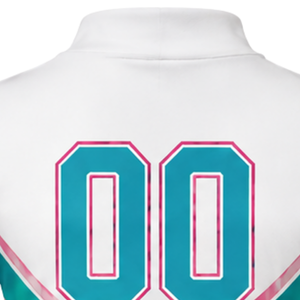 Maillot de cheerleading sublimé bleu sarcelle, rose et blanc à manches longues – Tenue de sport athlétique pour l'entraînement, la pratique et la compétition - Product Image 4