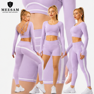 Shorts de yoga et de Pilates sans couture, côtelés, respirants, à col ras du cou, en élasthanne écologique, taille mi-haute, de marque célèbre, vente en gros - Product Image 4