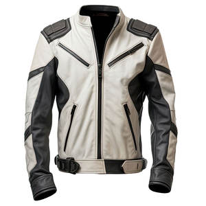 Chaqueta de Cuero para Motociclista, de Piel de Oveja Genuina, Impermeable, a Prueba de Viento, para Hombre, en Blanco y Negro, Personalizada, en Oferta - Product Image 1