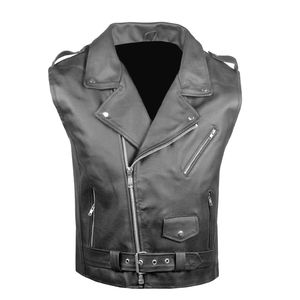 Gilet en cuir véritable pour homme de qualité supérieure, chaud et imperméable pour l'automne et l'hiver, avec design sans manches et poches décoratives - Product Image 1
