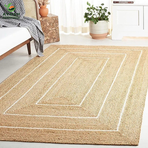 Tapis de sol rectangulaires tressés à la main 120x180cm en jute naturelle, personnalisables pour salons de style bohème - Product Image 3