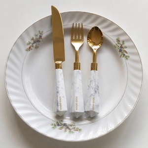Designer Hot Selling European Design 304 Stainless Steel Gold Matte Polish Cutlery <b>Set</b> High Quality White Marble <b>Flatware</b> <b>Set</b> - Product Image 1