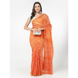 Sari de Seda Hecho a Mano con Arte Bandhani y Trabajo Elaborado, Estilo Tradicional Rajasthani Bandhej, para Bodas y Fiestas Étnicas - Product Image 1