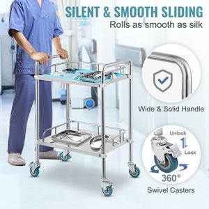 Carrello da Laboratorio a 2 Ripiani in Acciaio Inossidabile con Ruote Girevoli per Officine - Product Image 5