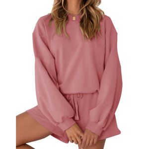 Conjuntos de pijama de dos piezas para mujer, sudaderas de manga larga, conjuntos para estar en casa, ropa deportiva informal, tops y pantalones cortos extragrandes, conjunto para mujer - Product Image 5